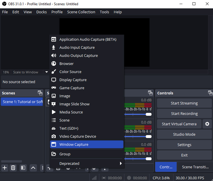 how to make obs record a specific window