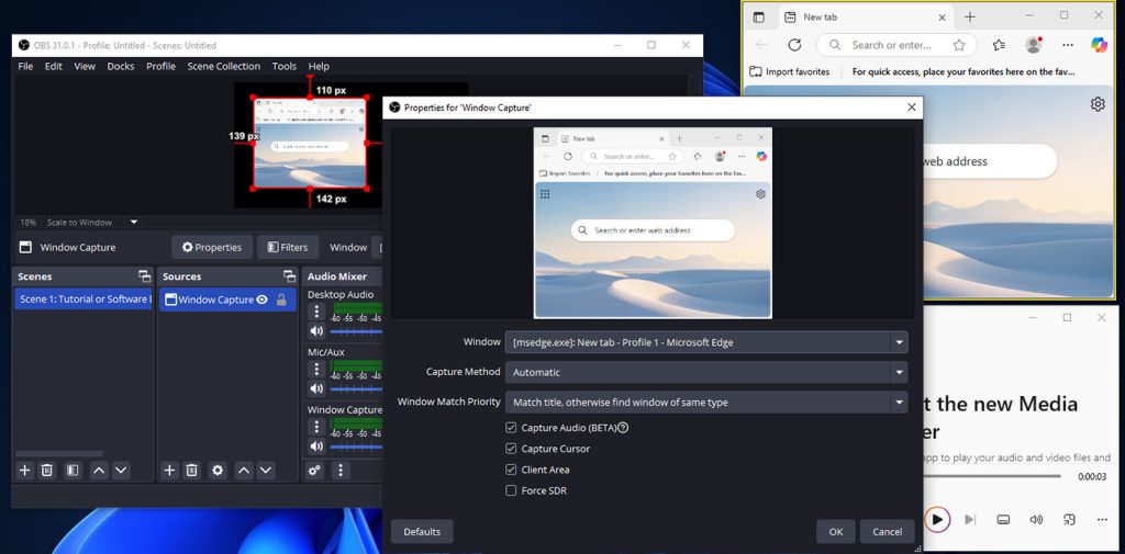 how to make obs record a specific window