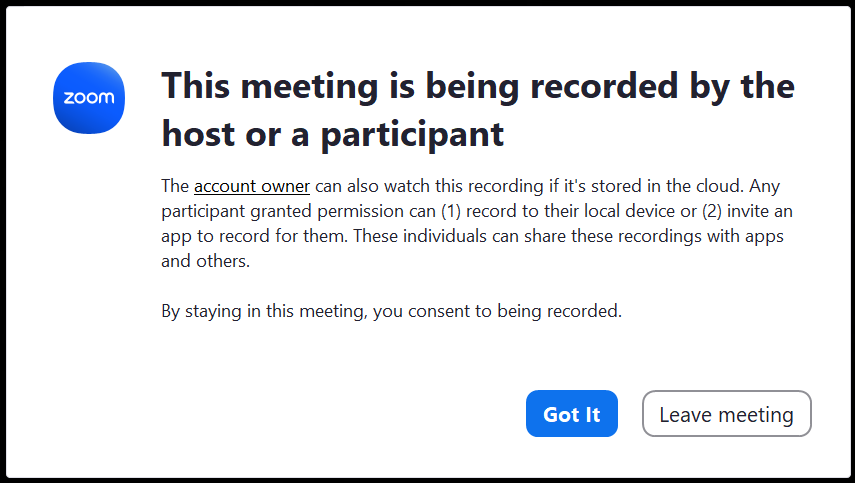 does zoom notify screen recording