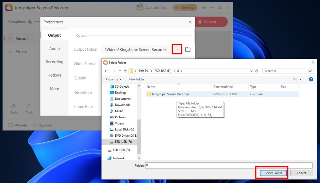 screen record to usb