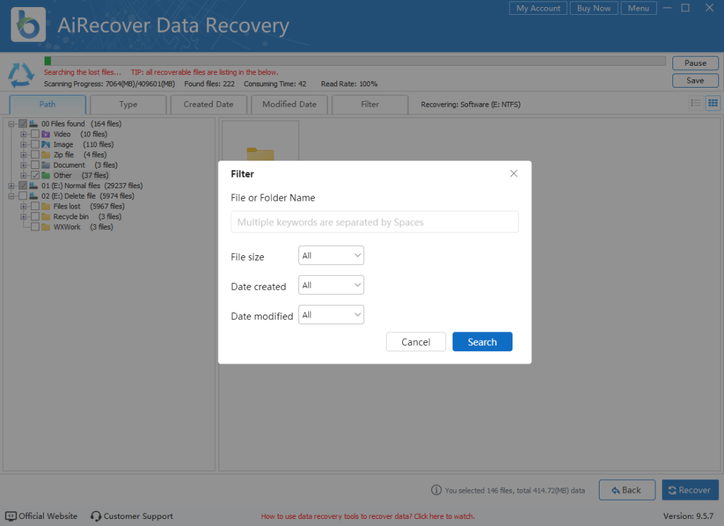 fliter-files-to-recover-unallocated-partition