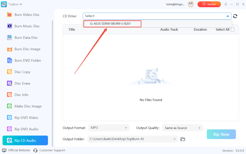 select-cd-drive-topburn-ai