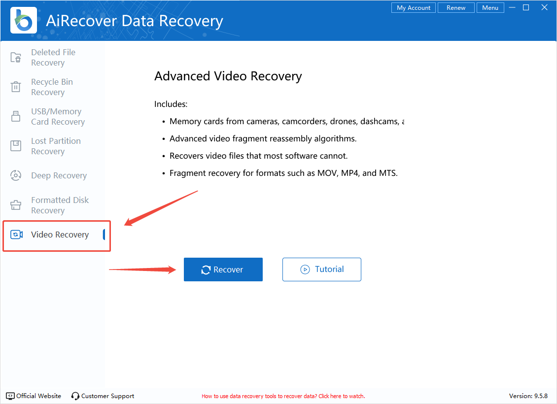 select-video-recovery-mode